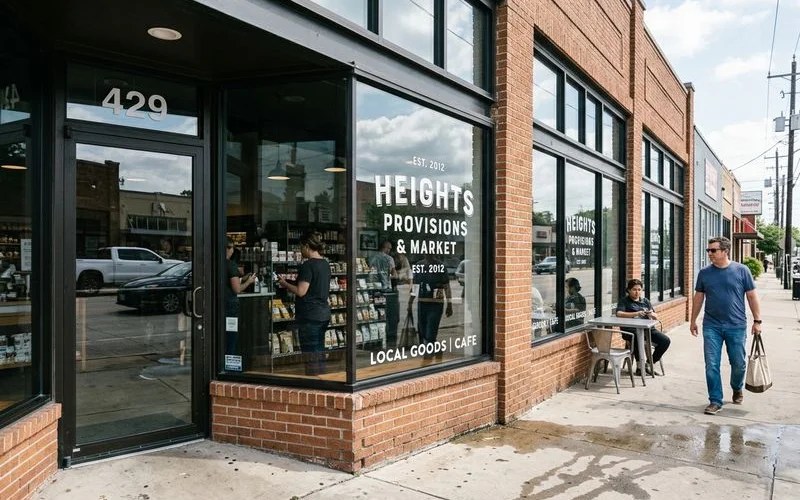 Clean commercial storefront windows after professional cleaning service in Houston business district