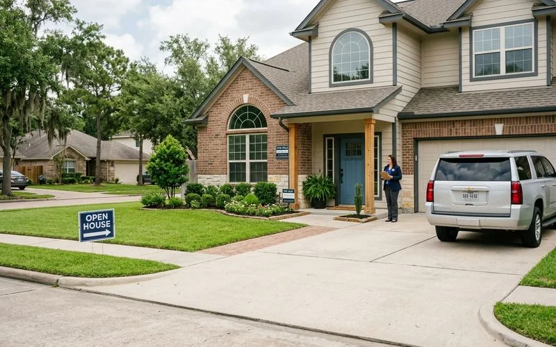 Clean Houston home driveway and entrance ready for open house and buyer showings
