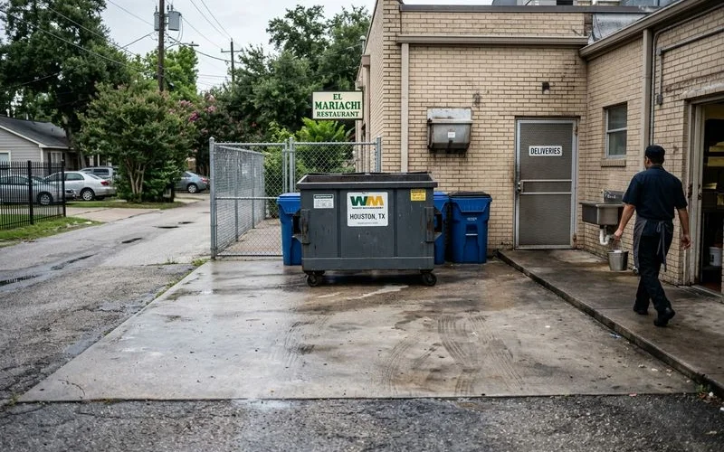 Clean restaurant dumpster pad after hot water degreasing and sanitization treatment
