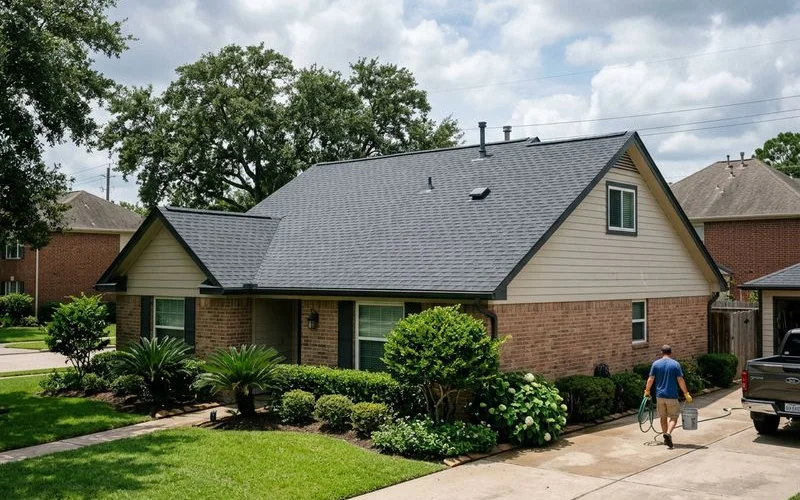 Clean well-maintained Houston roof after professional soft wash treatment looking new